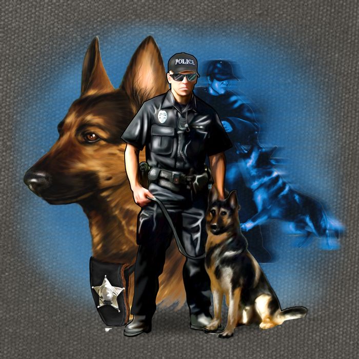 K-9 With Police Officer Silhouette  Cotton Canvas Backpack