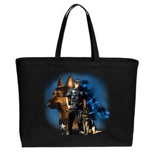 K-9 With Police Officer Silhouette  Cotton Canvas Jumbo Tote