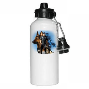 K-9 With Police Officer Silhouette  Aluminum Water Bottle