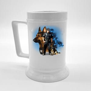 K-9 With Police Officer Silhouette  Beer Stein