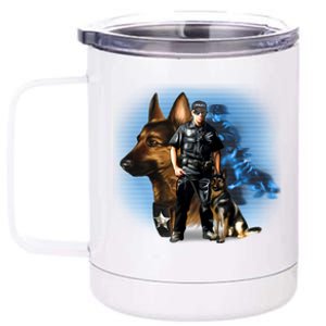 K-9 With Police Officer Silhouette  12 oz Stainless Steel Tumbler Cup