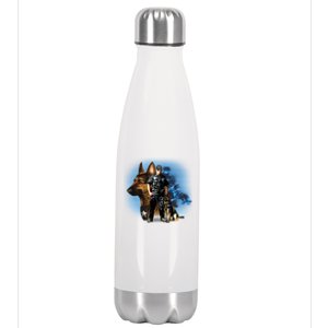 K-9 With Police Officer Silhouette  Stainless Steel Insulated Water Bottle