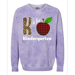 K Is For Kindergarten Teacher Leopard Buffalo Plaid Colorblast Crewneck Sweatshirt