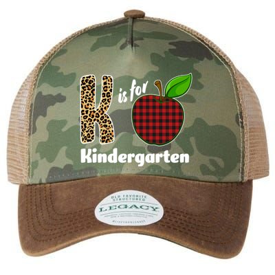 K Is For Kindergarten Teacher Leopard Buffalo Plaid Legacy Tie Dye Trucker Hat