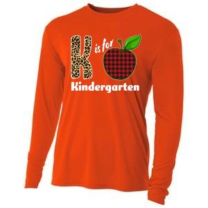 K Is For Kindergarten Teacher Leopard Buffalo Plaid Cooling Performance Long Sleeve Crew