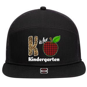 K Is For Kindergarten Teacher Leopard Buffalo Plaid 7 Panel Mesh Trucker Snapback Hat