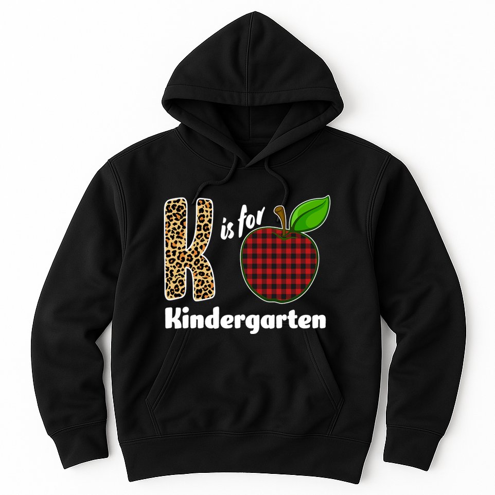 K Is For Kindergarten Teacher Leopard Buffalo Plaid Hoodie