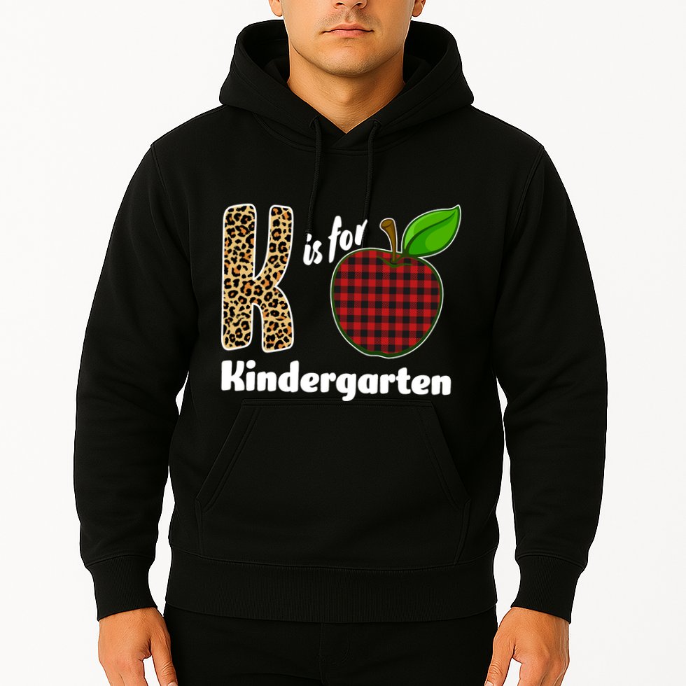 K Is For Kindergarten Teacher Leopard Buffalo Plaid Hoodie
