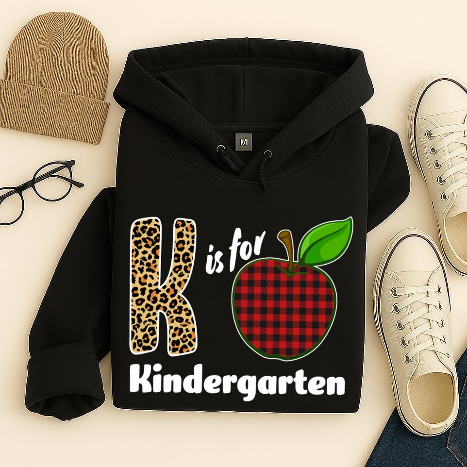 K Is For Kindergarten Teacher Leopard Buffalo Plaid Hoodie