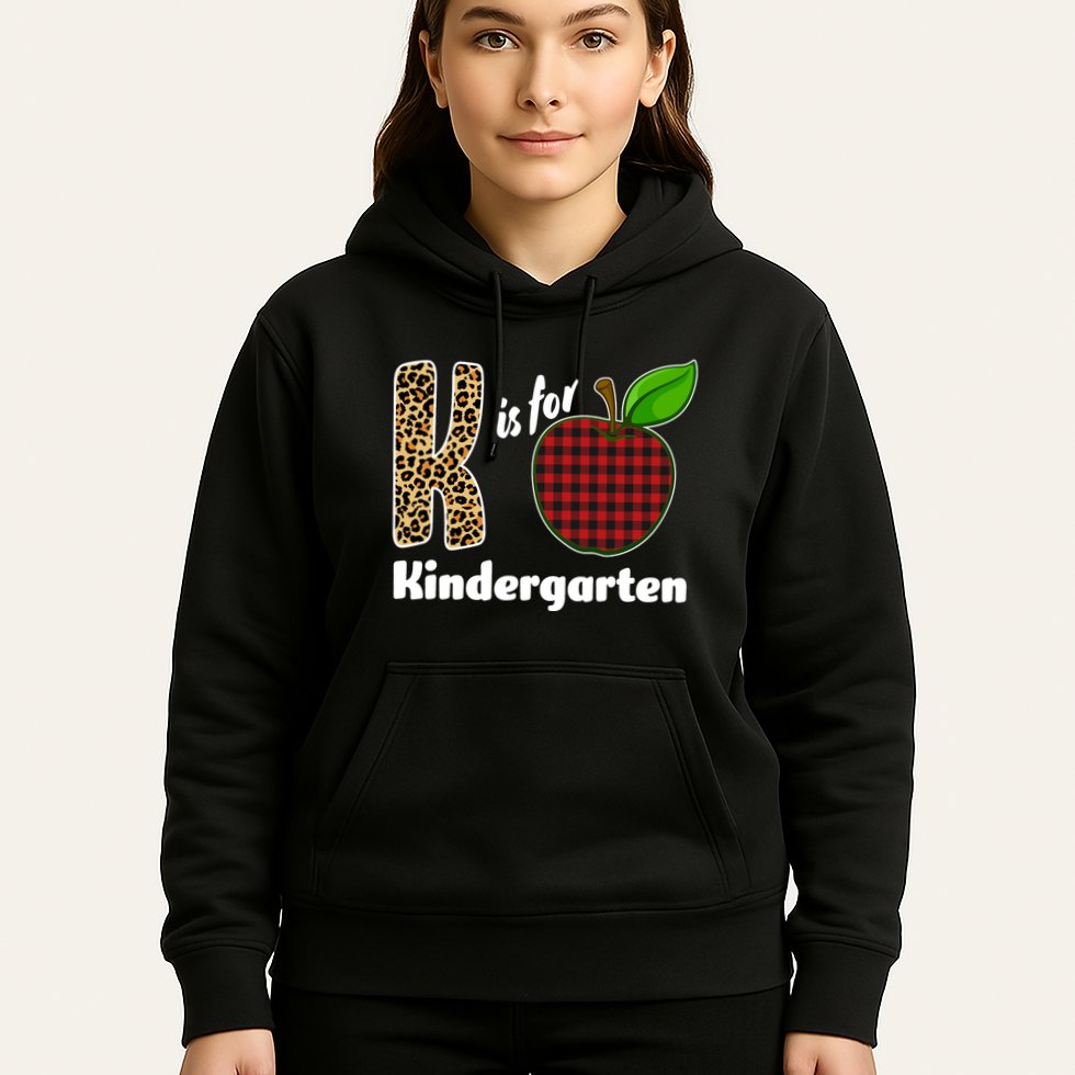 K Is For Kindergarten Teacher Leopard Buffalo Plaid Hoodie