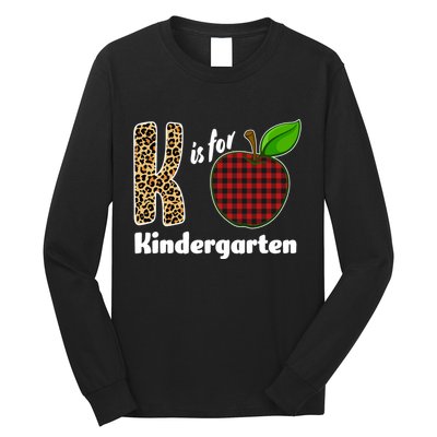 K Is For Kindergarten Teacher Leopard Buffalo Plaid Long Sleeve Shirt