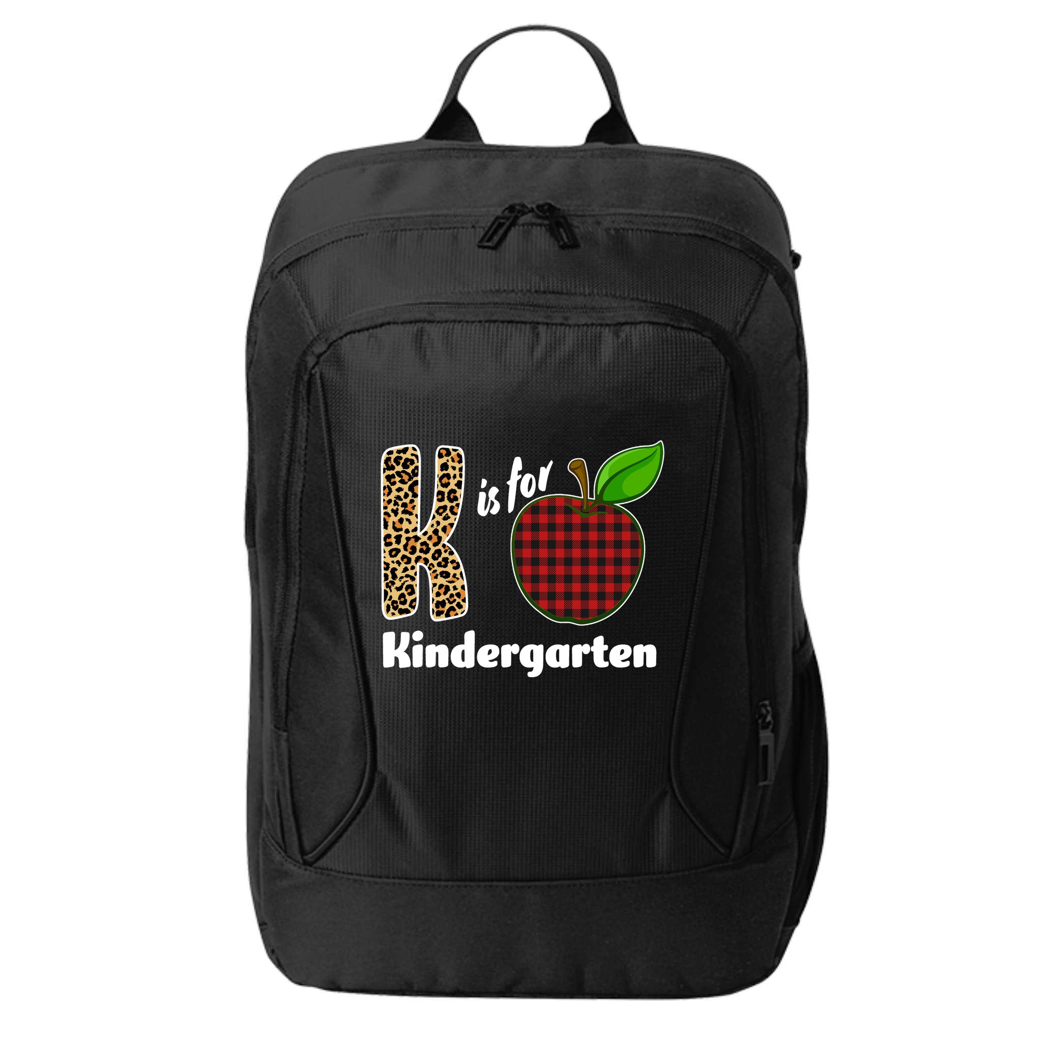 K Is For Kindergarten Teacher Leopard Buffalo Plaid City Backpack