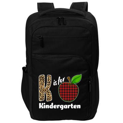 K Is For Kindergarten Teacher Leopard Buffalo Plaid Impact Tech Backpack
