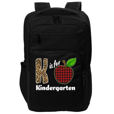 K Is For Kindergarten Teacher Leopard Buffalo Plaid Impact Tech Backpack