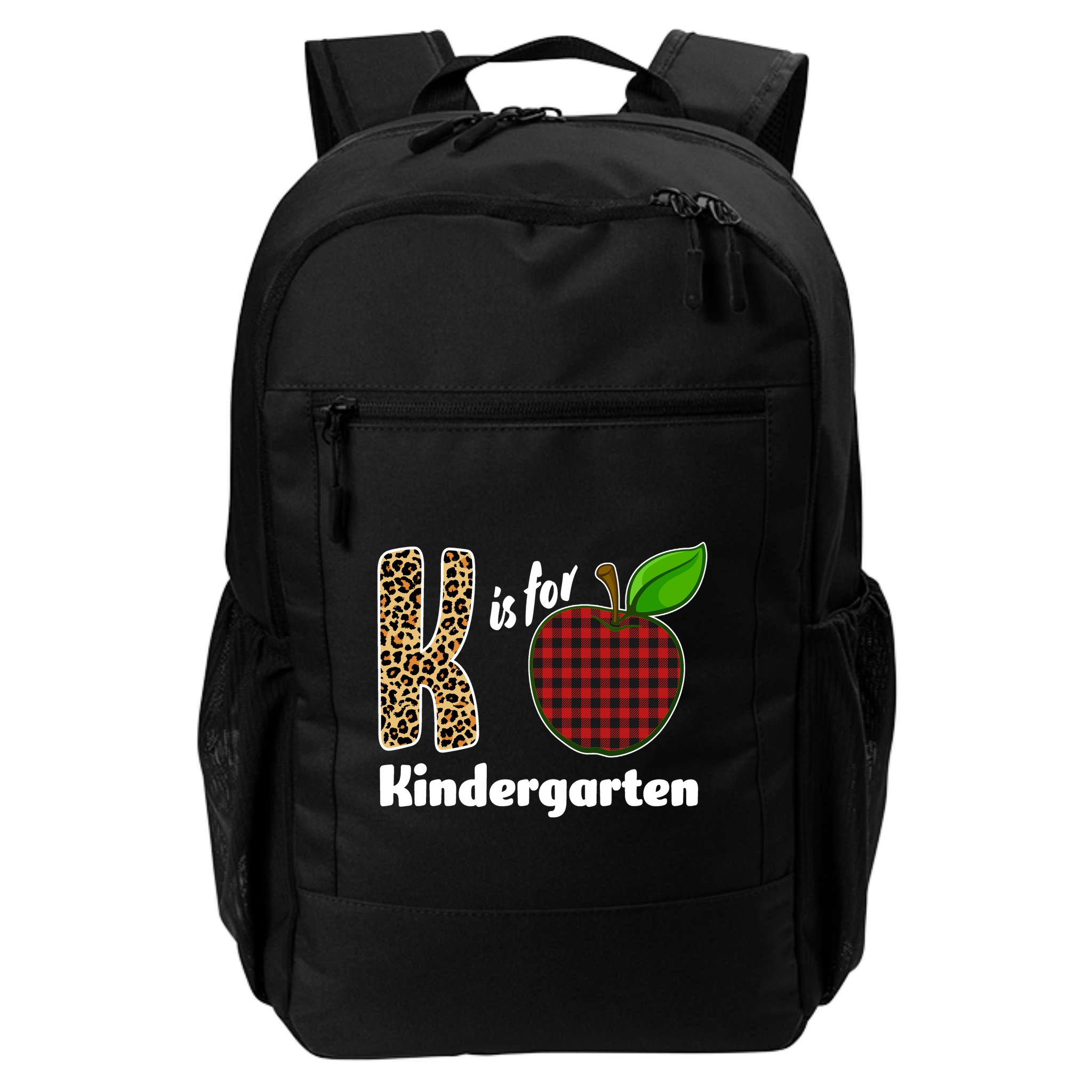 K Is For Kindergarten Teacher Leopard Buffalo Plaid Backpack