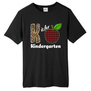 K Is For Kindergarten Teacher Leopard Buffalo Plaid Tall Fusion ChromaSoft Performance T-Shirt