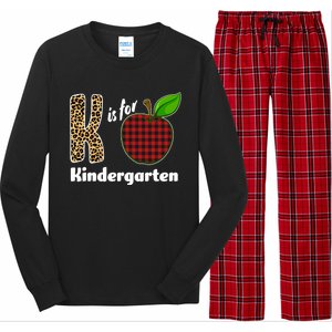 K Is For Kindergarten Teacher Leopard Buffalo Plaid Long Sleeve Pajama Set