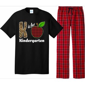 K Is For Kindergarten Teacher Leopard Buffalo Plaid Pajama Set