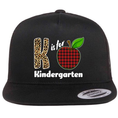 K Is For Kindergarten Teacher Leopard Buffalo Plaid Flatbill Hat