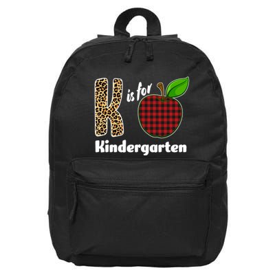 K Is For Kindergarten Teacher Leopard Buffalo Plaid 16 in Basic Backpack