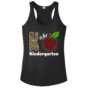 K Is For Kindergarten Teacher Leopard Buffalo Plaid Ladies PosiCharge Competitor Racerback Tank