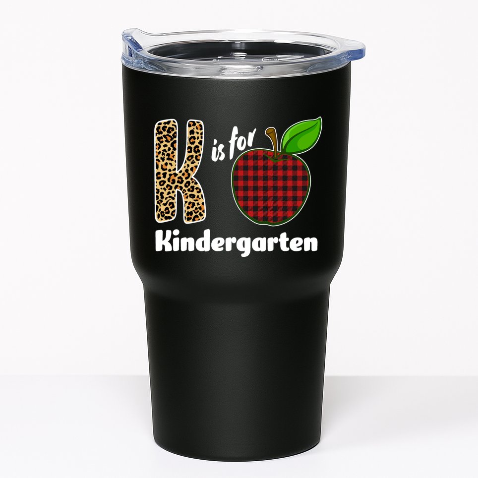 K Is For Kindergarten Teacher Leopard Buffalo Plaid Tumbler