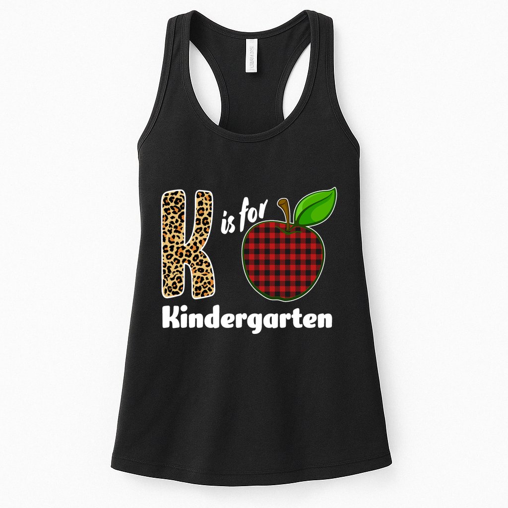 K Is For Kindergarten Teacher Leopard Buffalo Plaid Womens Tank Top