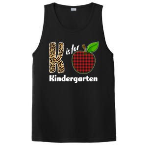 K Is For Kindergarten Teacher Leopard Buffalo Plaid PosiCharge Competitor Tank