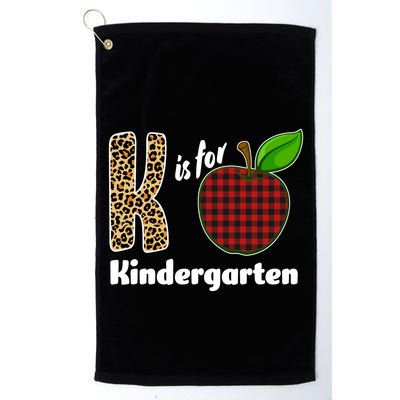 K Is For Kindergarten Teacher Leopard Buffalo Plaid Golf Towel