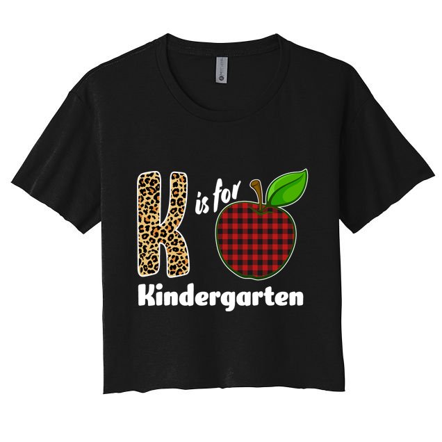 K Is For Kindergarten Teacher Leopard Buffalo Plaid Crop Top