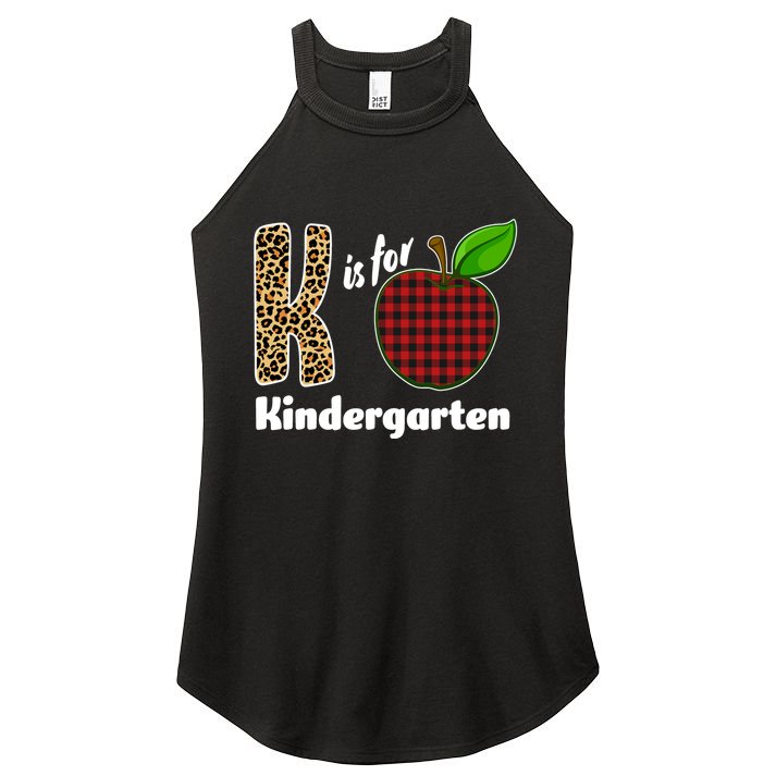 K Is For Kindergarten Teacher Leopard Buffalo Plaid Women's Perfect Tri Rocker Tank