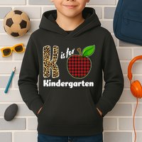 K Is For Kindergarten Teacher Leopard Buffalo Plaid Kids Hoodie