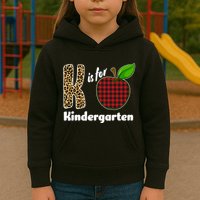 K Is For Kindergarten Teacher Leopard Buffalo Plaid Kids Hoodie