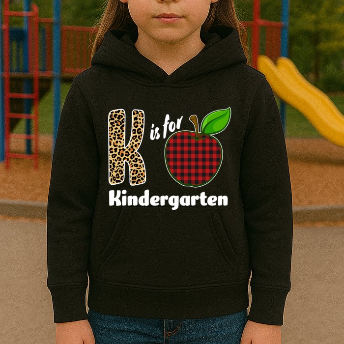 K Is For Kindergarten Teacher Leopard Buffalo Plaid Kids Hoodie