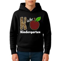 K Is For Kindergarten Teacher Leopard Buffalo Plaid Kids Hoodie