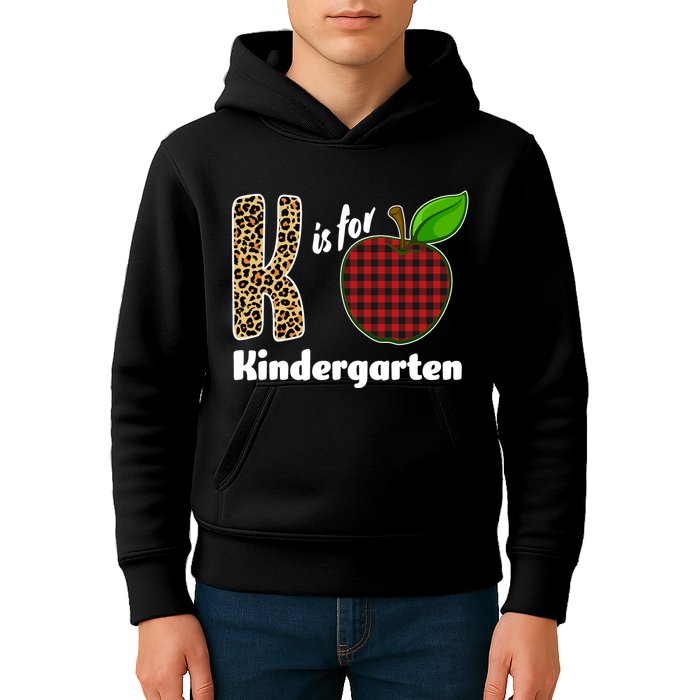 K Is For Kindergarten Teacher Leopard Buffalo Plaid Kids Hoodie