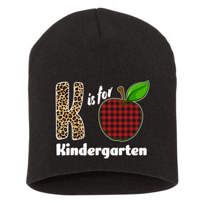 K Is For Kindergarten Teacher Leopard Buffalo Plaid Short Acrylic Beanie