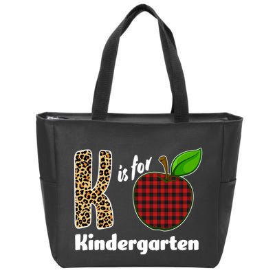 K Is For Kindergarten Teacher Leopard Buffalo Plaid Zip Tote Bag