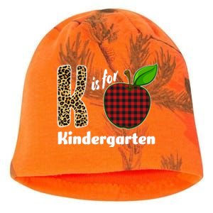 K Is For Kindergarten Teacher Leopard Buffalo Plaid Kati - Camo Knit Beanie