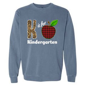 K Is For Kindergarten Teacher Leopard Buffalo Plaid Garment-Dyed Sweatshirt