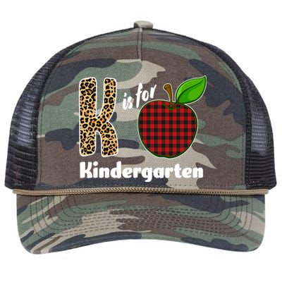 K Is For Kindergarten Teacher Leopard Buffalo Plaid Retro Rope Trucker Hat Cap