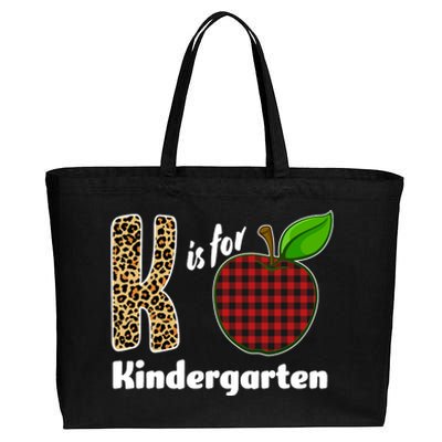 K Is For Kindergarten Teacher Leopard Buffalo Plaid Cotton Canvas Jumbo Tote