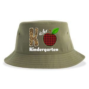 K Is For Kindergarten Teacher Leopard Buffalo Plaid Sustainable Bucket Hat