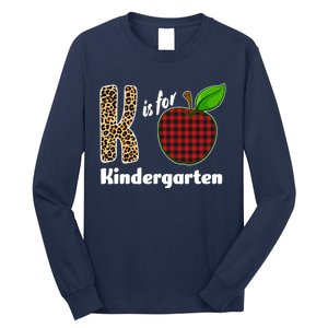 K Is For Kindergarten Teacher Leopard Buffalo Plaid Long Sleeve Shirt