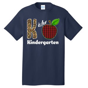 K Is For Kindergarten Teacher Leopard Buffalo Plaid Tall T-Shirt