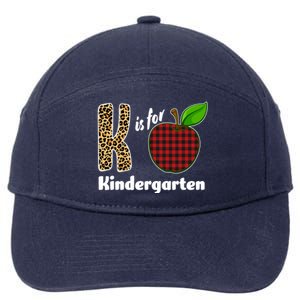 K Is For Kindergarten Teacher Leopard Buffalo Plaid 7-Panel Snapback Hat