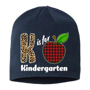 K Is For Kindergarten Teacher Leopard Buffalo Plaid Sustainable Beanie