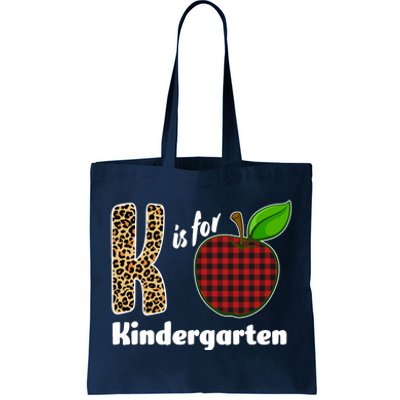 K Is For Kindergarten Teacher Leopard Buffalo Plaid Tote Bag