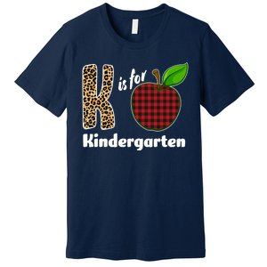 K Is For Kindergarten Teacher Leopard Buffalo Plaid Premium T-Shirt