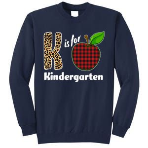 K Is For Kindergarten Teacher Leopard Buffalo Plaid Tall Sweatshirt